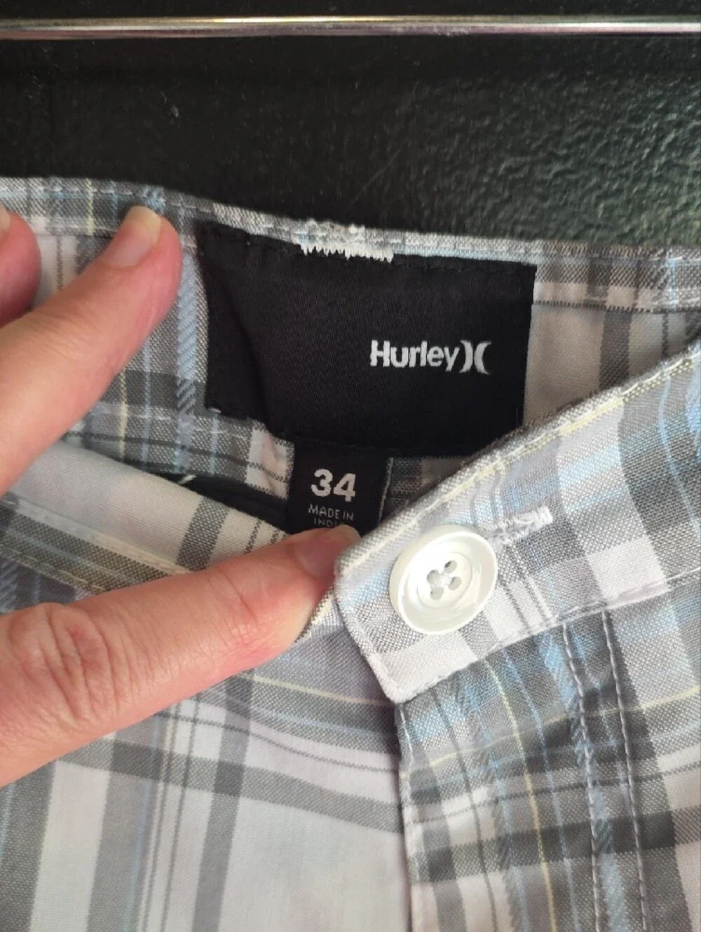 Hurley Men's Plaid Performance Shorts - Gray/White/Light Blue Size 34